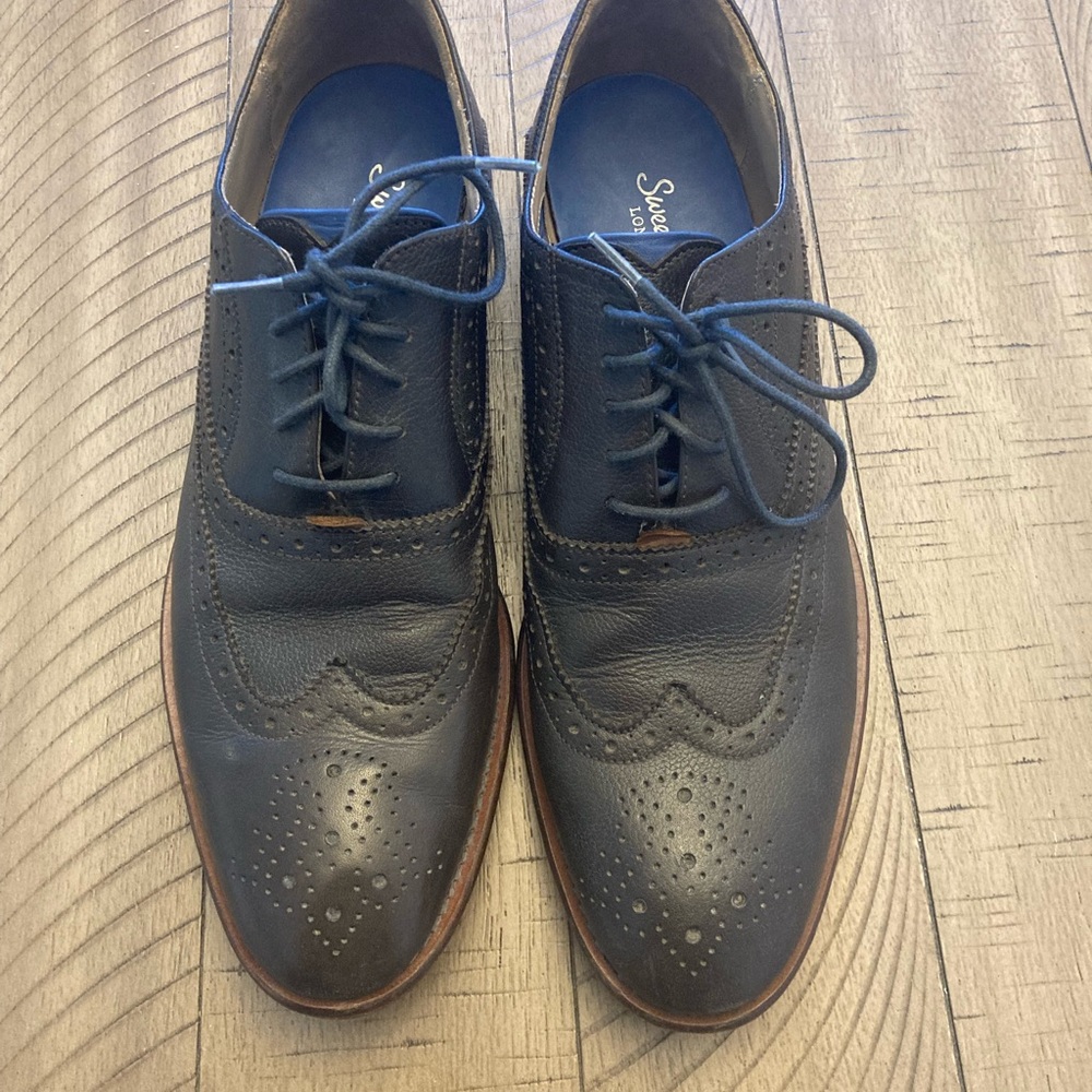 Sandro Moscoloni Men's Navy Blue Leather Dress Shoes